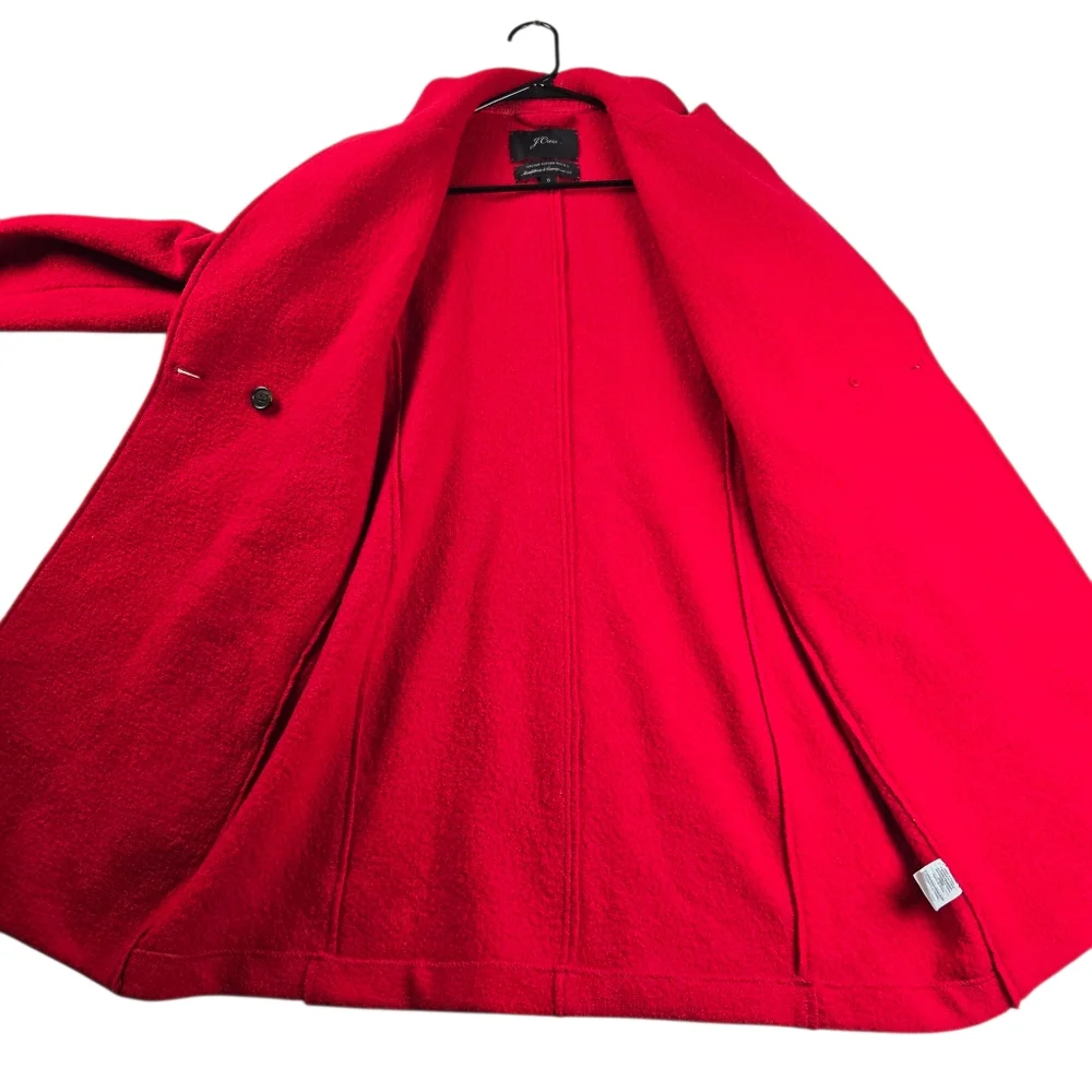 J.Crew Daphne Italian Boiled‎ Wool Red Double Breasted Unlined Coat Women Size 6